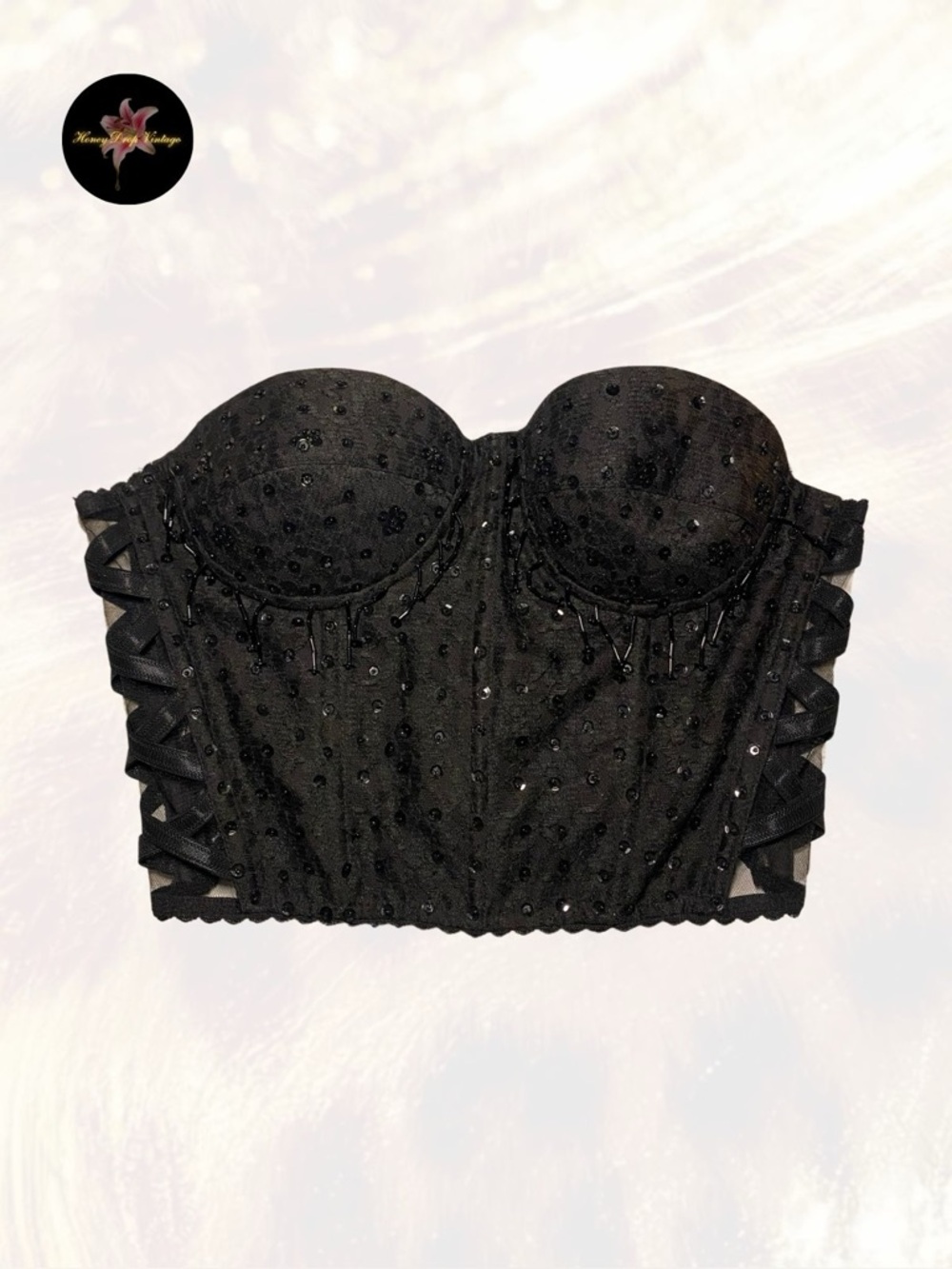 Black Beaded Strapless Corset Bustier